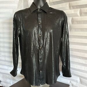 Vermonte Basic Men’s Black Faux Alligator Print Button Down Shirt Size XS Casual